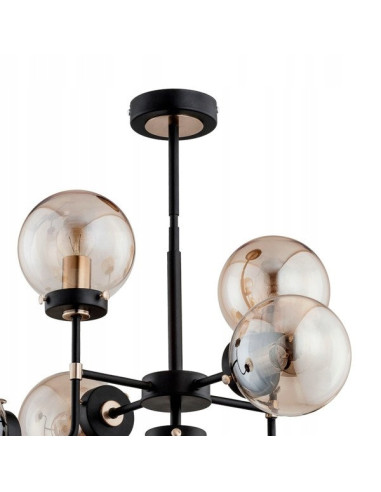 Lampa sufitowa TRANSFORMERS - czarna z miodowymi kulami, loftowy design, 7 punktów świetlnych do biura i salonu.