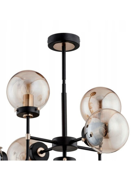 Lampa sufitowa TRANSFORMERS - czarna z miodowymi kulami, loftowy design, 7 punktów świetlnych do biura i salonu.
