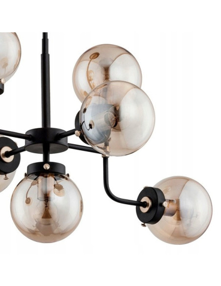 Lampa sufitowa TRANSFORMERS - czarna z miodowymi kulami, loftowy design, 7 punktów świetlnych do biura i salonu.