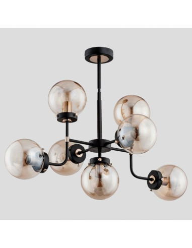 Lampa sufitowa TRANSFORMERS - czarna z miodowymi kulami, loftowy design, 7 punktów świetlnych do biura i salonu.