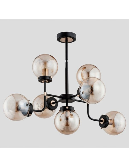 Lampa sufitowa TRANSFORMERS - czarna z miodowymi kulami, loftowy design, 7 punktów świetlnych do biura i salonu.