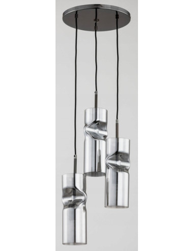 Lampa wisząca KAPRIS GRAFITOWA z posrebrzanymi kloszami, nowoczesna, 3 źródła światła, idealna do salonu i jadalni.