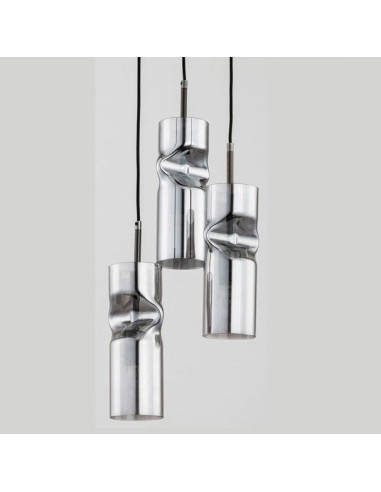 Lampa wisząca KAPRIS GRAFITOWA z posrebrzanymi kloszami, nowoczesna, 3 źródła światła, idealna do salonu i jadalni.