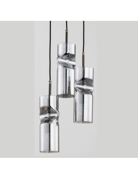 Lampa wisząca KAPRIS GRAFITOWA z posrebrzanymi kloszami, nowoczesna, 3 źródła światła, idealna do salonu i jadalni.