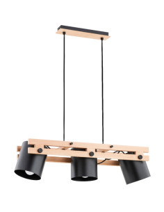 Elegancki żyrandol HAROM z drewna i metalu, 3-punktowe oświetlenie, ściemnianie, czarny/beżowy, idealny do biura i jadalni