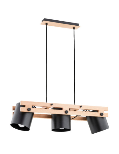 Elegancki żyrandol HAROM z drewna i metalu, 3-punktowe oświetlenie, ściemnianie, czarny/beżowy, idealny do biura i jadalni