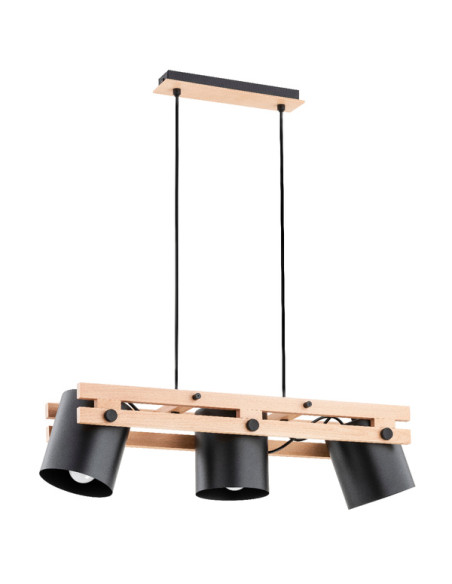 Elegancki żyrandol HAROM z drewna i metalu, 3-punktowe oświetlenie, ściemnianie, czarny/beżowy, idealny do biura i jadalni