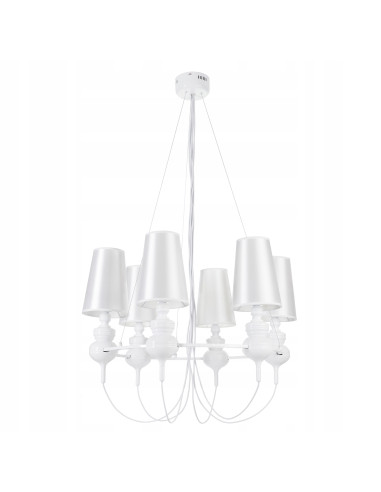 Lampa Wisząca Barokowa QUEEN-6 w Białej Tonacji - Elegancki Żyrandol do Salonu i Jadalni w Stylu Glamour