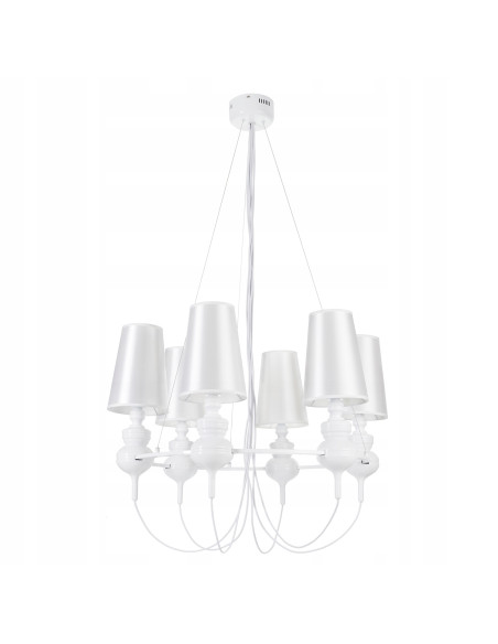 Lampa Wisząca Barokowa QUEEN-6 w Białej Tonacji - Elegancki Żyrandol do Salonu i Jadalni w Stylu Glamour