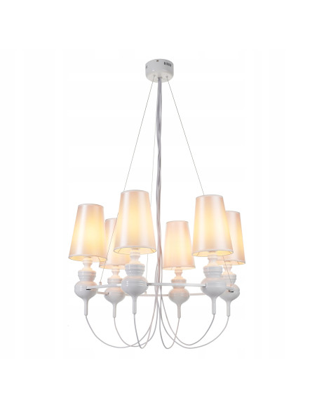 Lampa Wisząca Barokowa QUEEN-6 w Białej Tonacji - Elegancki Żyrandol do Salonu i Jadalni w Stylu Glamour