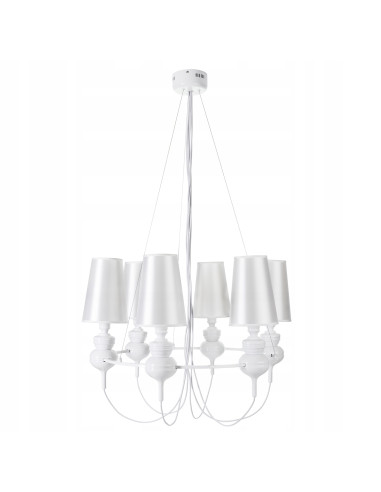 Lampa Wisząca Barokowa QUEEN-6 w Białej Tonacji - Elegancki Żyrandol do Salonu i Jadalni w Stylu Glamour