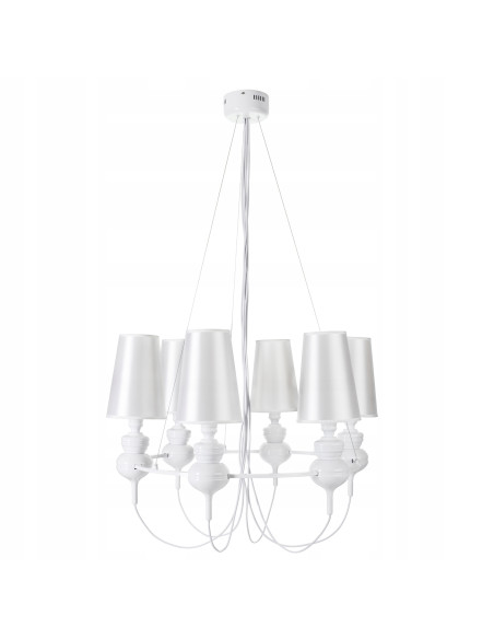Lampa Wisząca Barokowa QUEEN-6 w Białej Tonacji - Elegancki Żyrandol do Salonu i Jadalni w Stylu Glamour