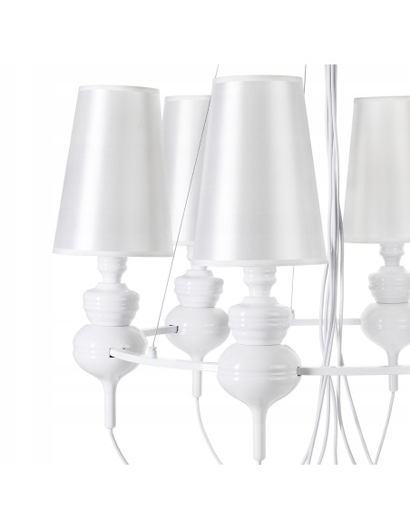 Lampa Wisząca Barokowa QUEEN-6 w Białej Tonacji - Elegancki Żyrandol do Salonu i Jadalni w Stylu Glamour