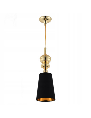 Lampa wisząca glamour QUEEN-1 w złocie i czerni - elegancka do gabinetu, jadalni oraz salonu.