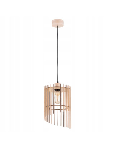 Lampa wisząca SOLANA z drewnianym abażurem - elegancki akcent do nowoczesnych wnętrz, regulowana, E27, beżowo-czarna.