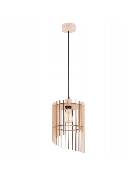 Lampa wisząca SOLANA z drewnianym abażurem - elegancki akcent do nowoczesnych wnętrz, regulowana, E27, beżowo-czarna.