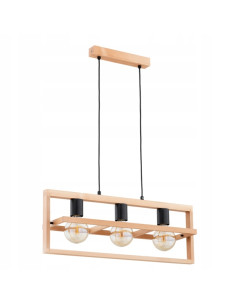 Nowoczesna lampa wisząca REZON 3-punktowa, drewniana, skandynawski żyrandol do salonu i wnętrz, kolor beż/brąz/czarny