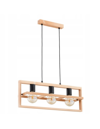 Nowoczesna lampa wisząca REZON 3-punktowa, drewniana, skandynawski żyrandol do salonu i wnętrz, kolor beż/brąz/czarny