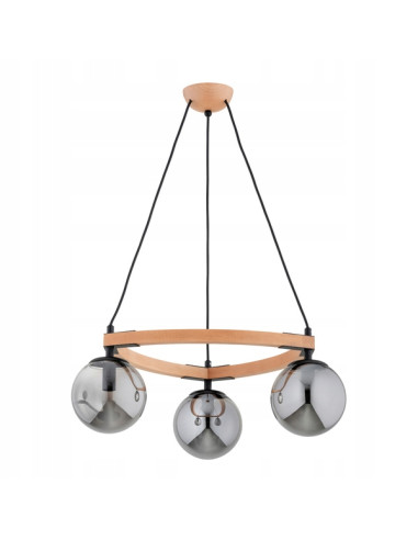 Żyrandol Skandynawski ADINA PRO z Dymionymi Kloszami i Drewnianym Stelażem - Stylowe Oświetlenie do Wnętrz