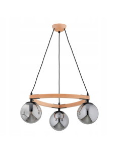 Żyrandol Skandynawski ADINA PRO z Dymionymi Kloszami i Drewnianym Stelażem - Stylowe Oświetlenie do Wnętrz 2