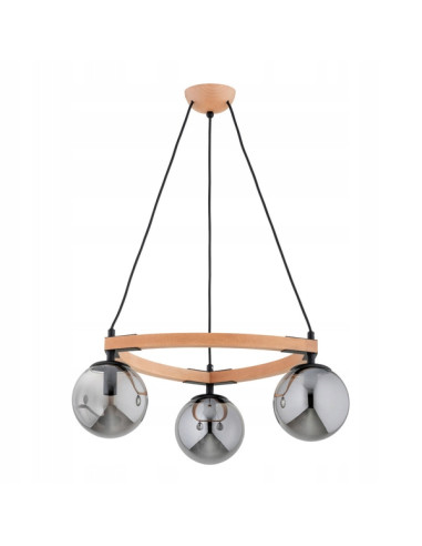 Żyrandol Skandynawski ADINA PRO z Dymionymi Kloszami i Drewnianym Stelażem - Stylowe Oświetlenie do Wnętrz