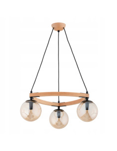 Żyrandol loftowy ADINA - trójkątna lampa wisząca z drewna i metalu, 3-punkty E14, elegancka do kuchni i salonu.