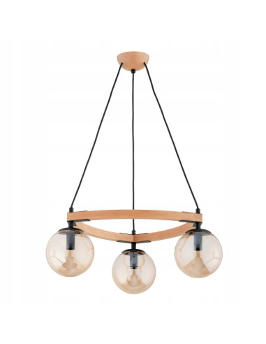 Żyrandol loftowy ADINA - trójkątna lampa wisząca z drewna i metalu, 3-punkty E14, elegancka do kuchni i salonu.
