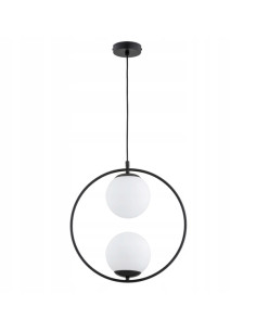 Lampa wisząca ADINO - nowoczesny minimalistyczny żyrandol z czarnej stali i białymi kloszami do biura i jadalni