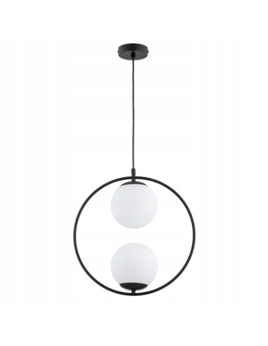 Lampa wisząca ADINO - nowoczesny minimalistyczny żyrandol z czarnej stali i białymi kloszami do biura i jadalni