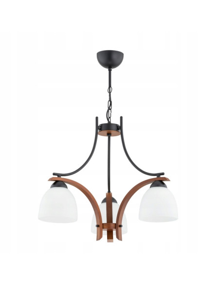 Lampa sufitowa BAFIA - elegancki żyrandol drewniany z metalowymi akcentami, 3-punktowy, styl klasyczny do każdego wnętrza.