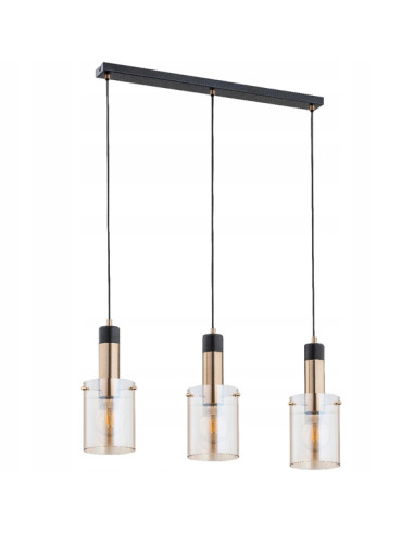 Nowoczesna lampa wisząca Bella Gold w stylu industrialnym, czarno-złota, z 3 źródłami światła i możliwością ściemniania