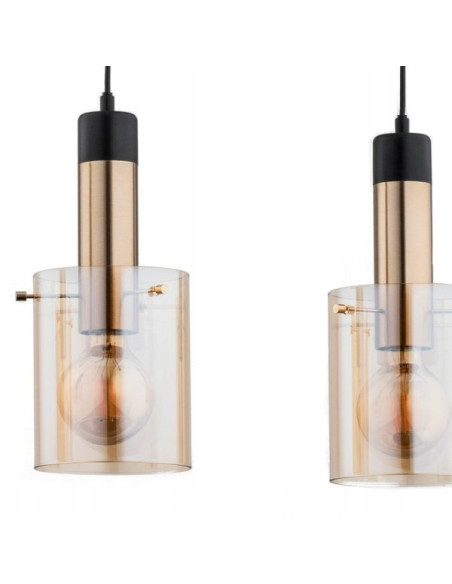 Nowoczesna lampa wisząca Bella Gold w stylu industrialnym, czarno-złota, z 3 źródłami światła i możliwością ściemniania