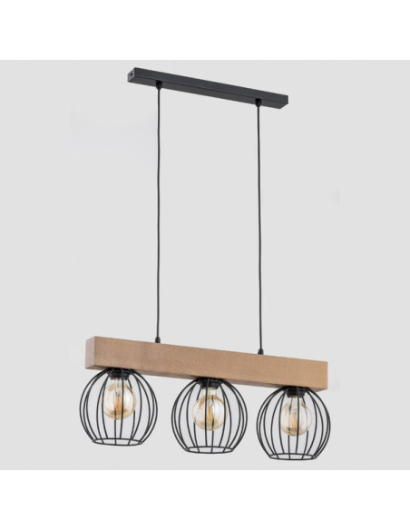 Lampa wisząca ARIZAN w stylu skandynawskim z metalową klatką i naturalnymi akcentami drewnianymi ٩⅜;