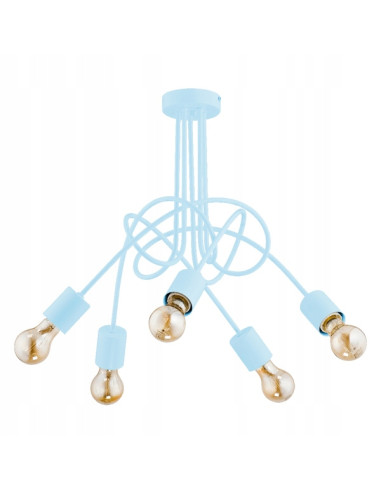 Lampa wisząca TANGO w niebieskim metalu, nowoczesny żyrandol z 5 oprawami E27 do stylowych wnętrz
