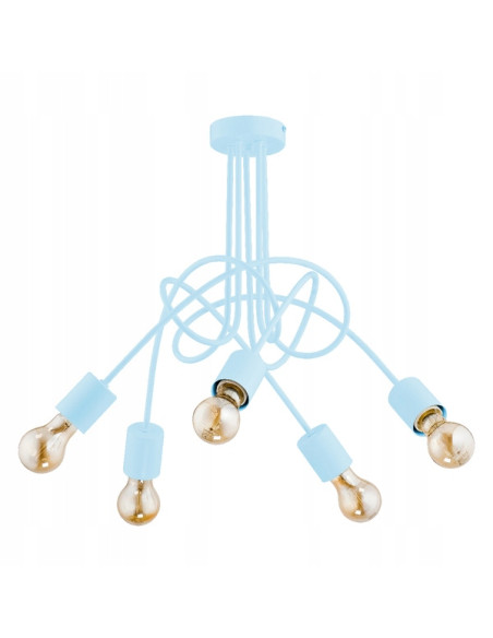 Lampa wisząca TANGO w niebieskim metalu, nowoczesny żyrandol z 5 oprawami E27 do stylowych wnętrz