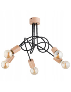Żyrandol nowoczesny TANGO WOOD w kolorze beżowym i czarnym, minimalistyczne oświetlenie z 5 punktami światła E27