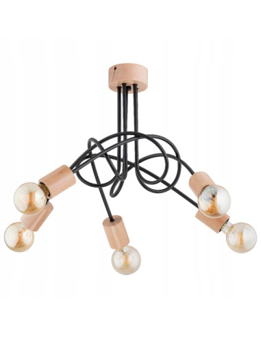 Żyrandol nowoczesny TANGO WOOD w kolorze beżowym i czarnym, minimalistyczne oświetlenie z 5 punktami światła E27