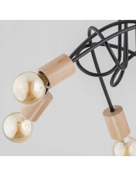 Żyrandol nowoczesny TANGO WOOD w kolorze beżowym i czarnym, minimalistyczne oświetlenie z 5 punktami światła E27