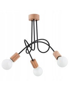 Lampa wisząca TANGO w skandynawskim stylu - metalowo-drewniana, 3-punktowa, elegancka i energooszczędna do wnętrz