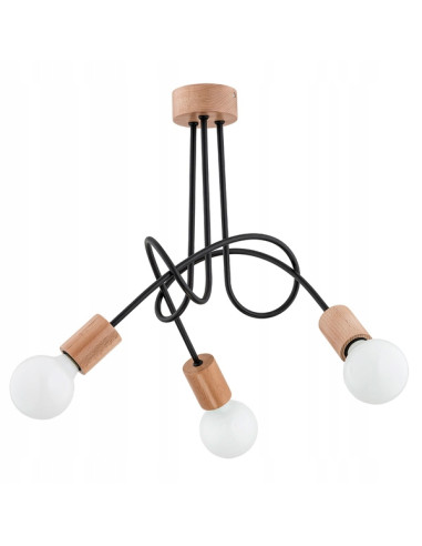 Lampa wisząca TANGO w skandynawskim stylu - metalowo-drewniana, 3-punktowa, elegancka i energooszczędna do wnętrz