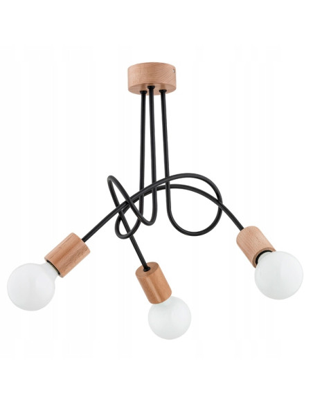 Lampa wisząca TANGO w skandynawskim stylu - metalowo-drewniana, 3-punktowa, elegancka i energooszczędna do wnętrz