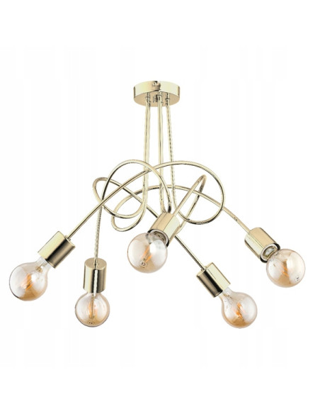 Lampa wisząca TANGO ZŁOTA - nowoczesny żyrandol na 5 źródeł światła do biura i kuchni w minimalistycznym stylu