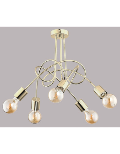 Lampa wisząca TANGO ZŁOTA - nowoczesny żyrandol na 5 źródeł światła do biura i kuchni w minimalistycznym stylu