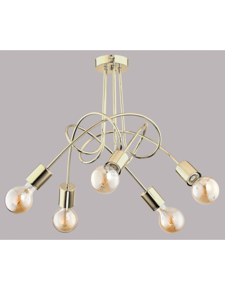 Lampa wisząca TANGO ZŁOTA - nowoczesny żyrandol na 5 źródeł światła do biura i kuchni w minimalistycznym stylu