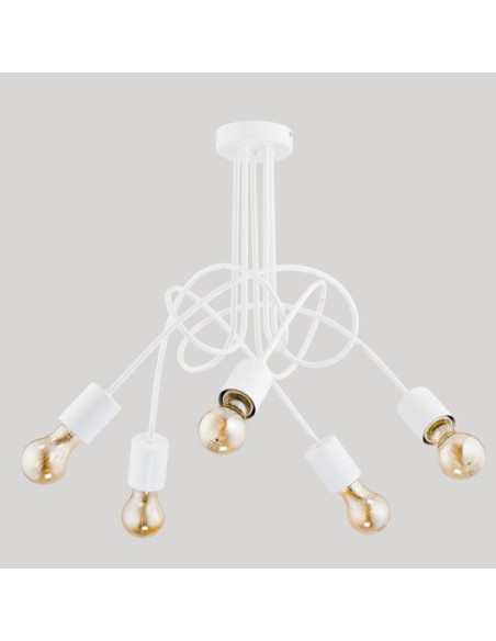 Lampa wisząca TANGO WHITE - nowoczesny żyrandol minimalistyczny z 5 źródłami światła E27, idealna do salonu i sypialni.