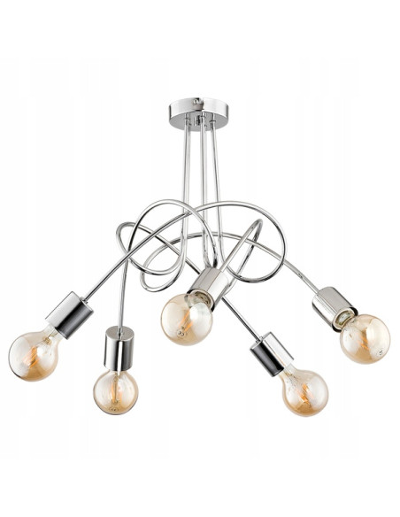 Lampa wisząca TANGO CHROME 5-punktowa, nowoczesny żyrandol w minimalistycznym stylu, metalowa konstrukcja w chromie