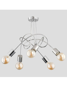 Lampa wisząca TANGO CHROME 5-punktowa, nowoczesny żyrandol w minimalistycznym stylu, metalowa konstrukcja w chromie 2
