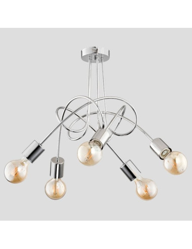 Lampa wisząca TANGO CHROME 5-punktowa, nowoczesny żyrandol w minimalistycznym stylu, metalowa konstrukcja w chromie