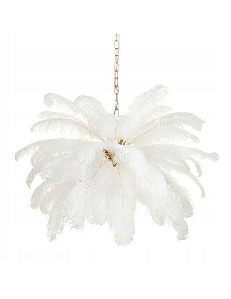 Elegancka lampa w kształcie palmy z piórami, złote wykończenie, idealna do salonu i nowoczesnych wnętrz.