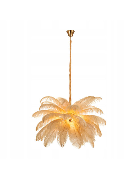 Lampa sufitowa w kształcie palmy z piór w odcieniu beżowym - nowoczesne oświetlenie do eleganckich wnętrz